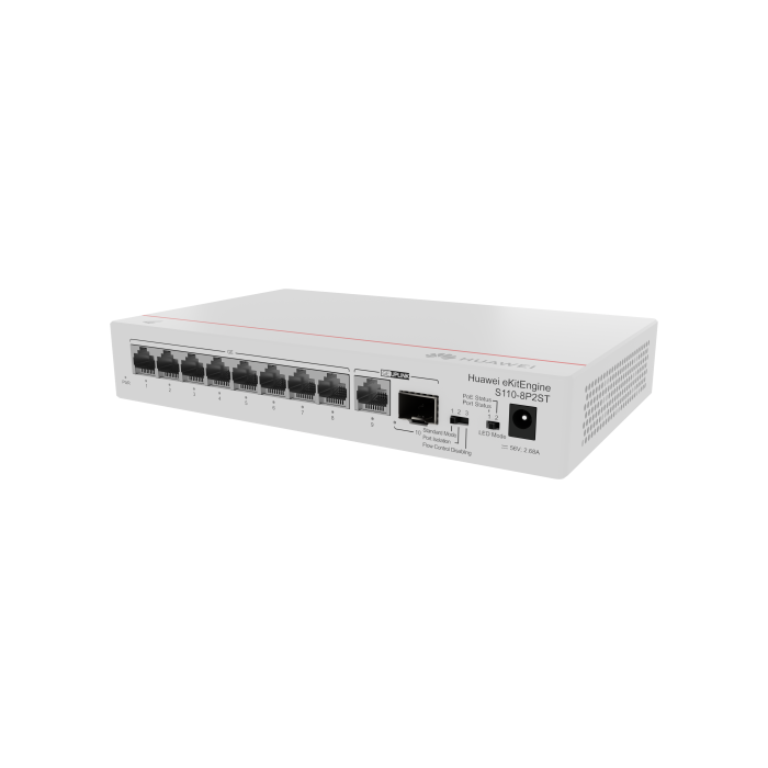 Huawei S110-8P2St ( 8 10/100/1000 Base-T Ports Poe+ 1Ge Sfp Port, 1*10/100/ 100Base T Port, Ac Power, Power Adapter) 1