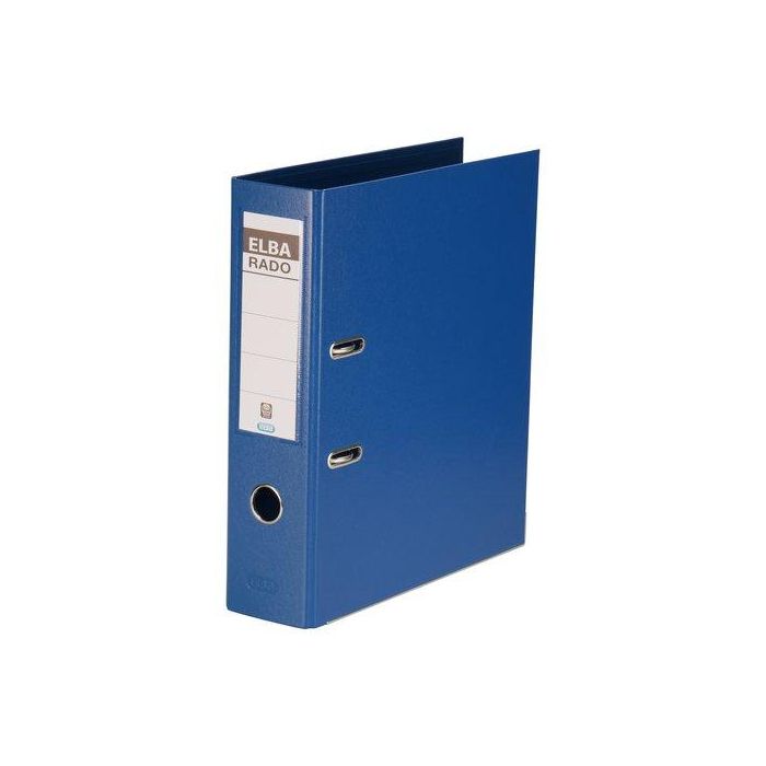 Elba Archivador de Palanca DIN A4 Lomo 80mm, Cartón Forrado Azul con Anillas 75mm y Compresor Rado Plast