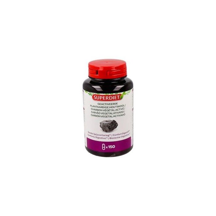 Agbio Carbón Vegetal Activado 150 Cápsulas para la Absorción de Gases Intestinales