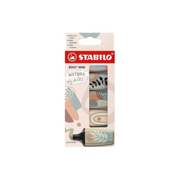 Stabilo Rotulador fluorescente Boss Mini Nature Vibes, estuche de 5 unidades, colores surtidos, 2 anchos de trazo