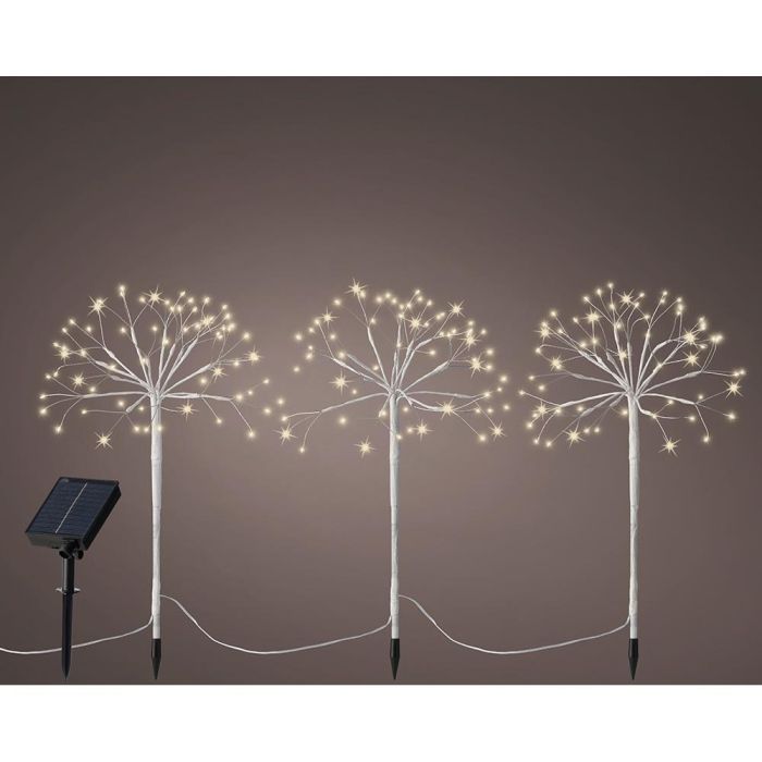 Luz decorativa led parpadeante 3 estacas mini arboles solar