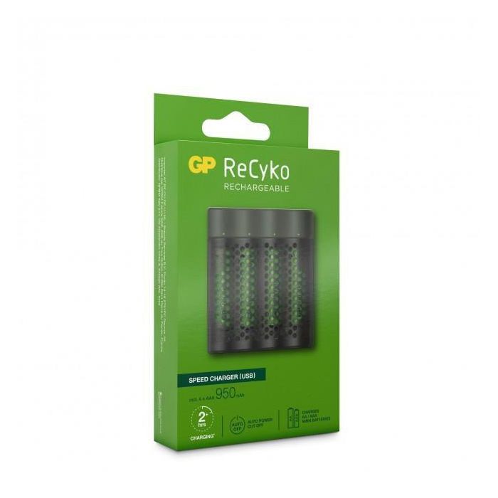 GP M451 Cargador Rápido para 4 Pilas AAA NiMH 950mAh, Incluye 4 Pilas 3