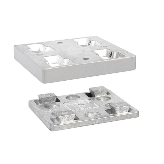 RUJZ Juego de Placas de Enganche en Cuña para Patas de Mesa, Acabado Gris, 80x80mm Hembra, Altura 10mm, para Patas 100x100mm
