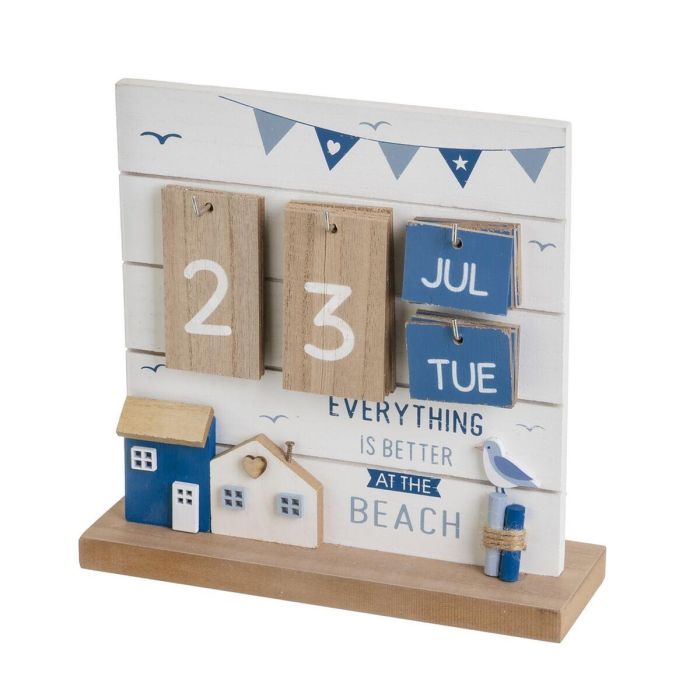 Calendario de Sobremesa Azul Blanco Natural Madera MDF 22 x 7 x 22 cm