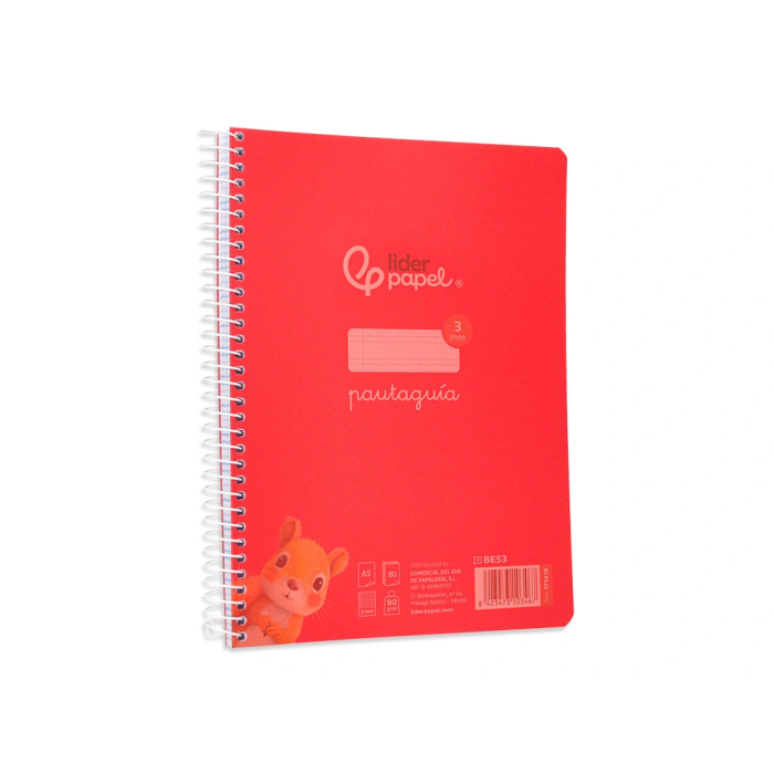 Liderpapel Cuaderno Espiral A5 Pautaguía 80 Hojas 90gr Cuadro Pautado 3 mm con Margen Color Rojo 4