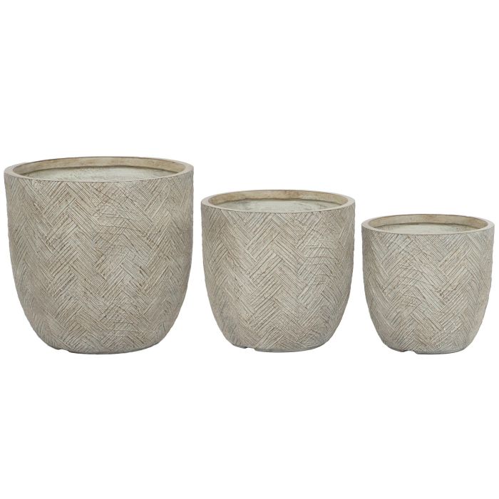 Set de Maceteros Home ESPRIT Beige Fibra de Vidrio Magnesio 44,5 x 44,5 x 43 cm (3 Unidades)