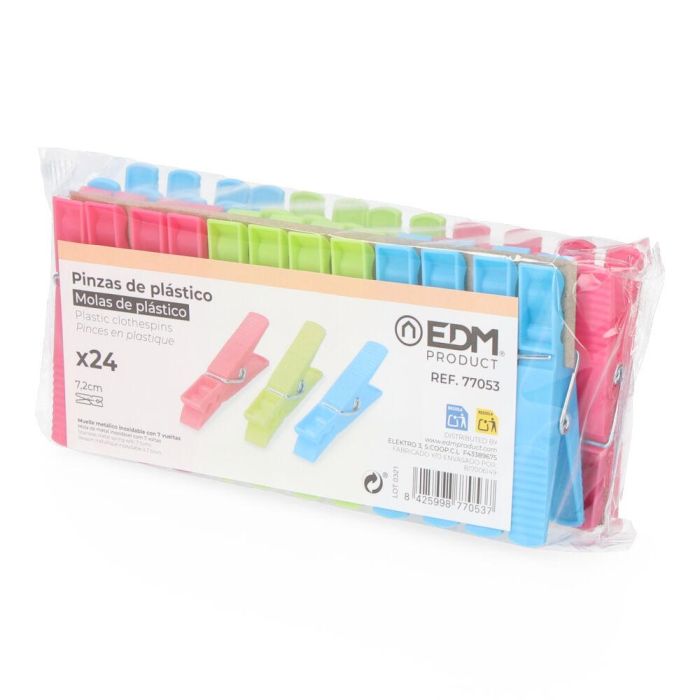 Edm 24 Pinzas para la Ropa de Plástico, 7.2 cm, Colores Variados, Muelle Metálico Inoxidable 1 Edm 24 Pinzas para la Ropa de Plástico, 7.2 cm, Colores Variados, Muelle Metálico Inoxidable 1