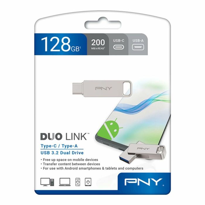 PNY DUO LINK Unidad Flash USB 128 GB Dual USB-A y USB-C 3.2 Gen 1 Giratoria - 200 MB/s Acero Inoxidable 2 PNY DUO LINK Unidad Flash USB 128 GB Dual USB-A y USB-C 3.2 Gen 1 Giratoria - 200 MB/s Acero Inoxidable 2
