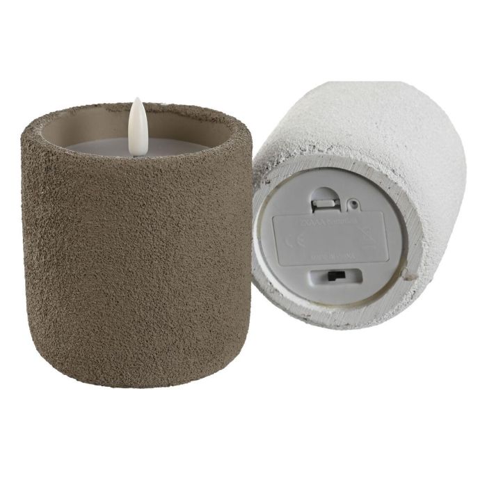 DKD Home Decor Vela LED Urban de Cera y Cemento, Colores Blanco y Marrón, Alto 11.5 cm, Diámetro 9 cm - Pack 2 Unidades 1