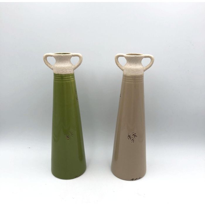 DKD Home Decor Jarrón Shabby de Porcelana Verde y Beige, 36 cm Alto x 11x11 cm Base, Set de 4 Unidades DKD Home Decor Jarrón Shabby de Porcelana Verde y Beige, 36 cm Alto x 11x11 cm Base, Set de 4 Unidades