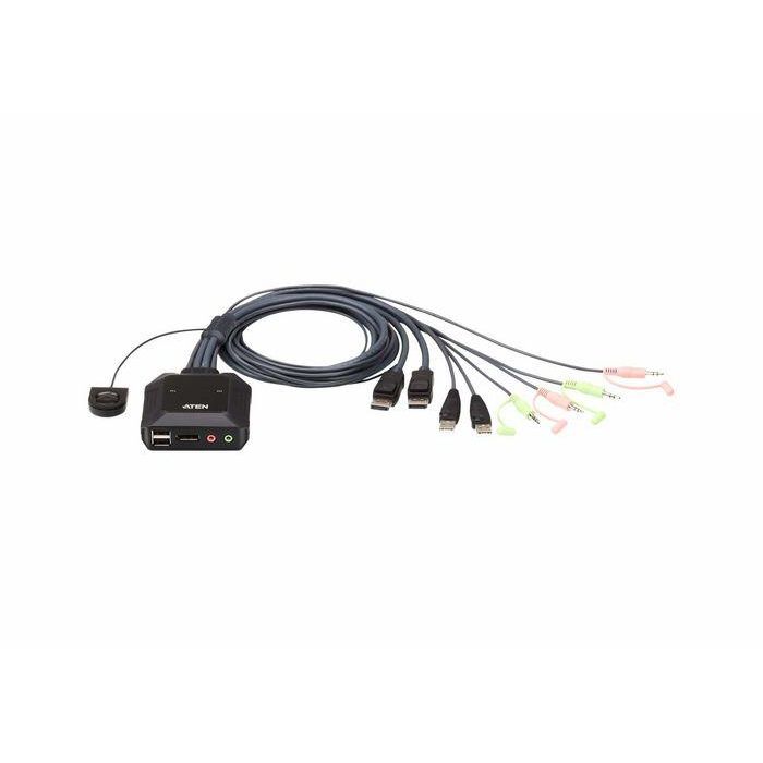 Aten Switch KVM de Cable USB DisplayPort de 2 Puertos con Selector Remoto CS22DP - Video 2560x1600@60Hz para PC, Mac, Linux