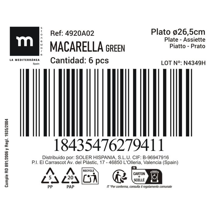 La Mediterranea Plato Macarella Green 26.5 cm 2