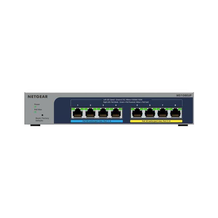 NETGEAR MS108EUP Switch Gestionado PoE++ Ultra60 8 Puertos 2.5G Multi-Gigabit Ethernet Plus L2/L3 para Redes Profesionales