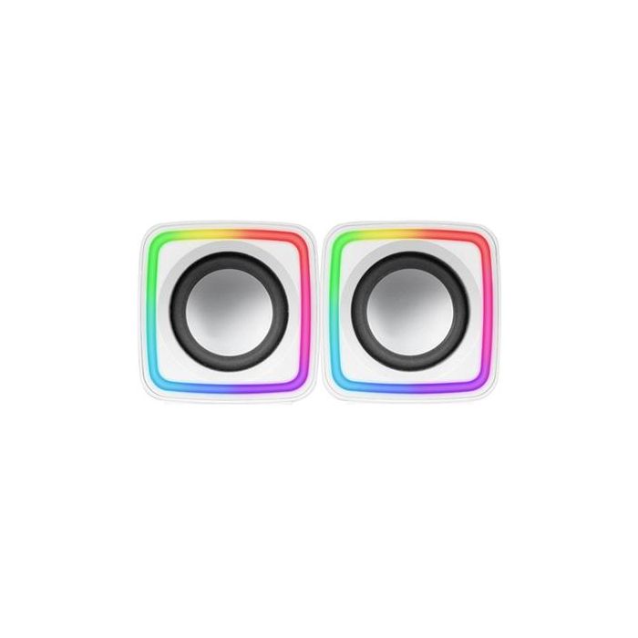 Mars Gaming MSCUBEW Altavoces Gaming 2.0 con Iluminación RGB Active-Flow, 8W, Sonido DSP Espacial, Compactos, USB, Blancos