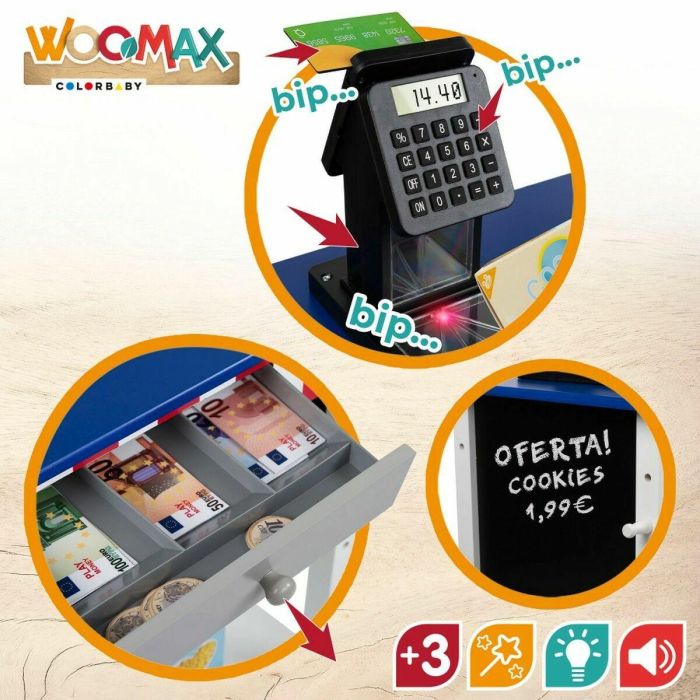 Woomax Supermercado de Madera con 25 Accesorios y Caja Registradora Eléctrica 48x30xh70 cm 5