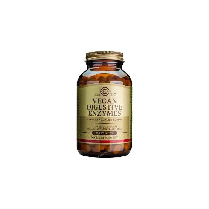 SOLGAR Enzimas Digestivas Vegan 250 Comprimidos Masticables para un correcto funcionamiento del sistema digestivo