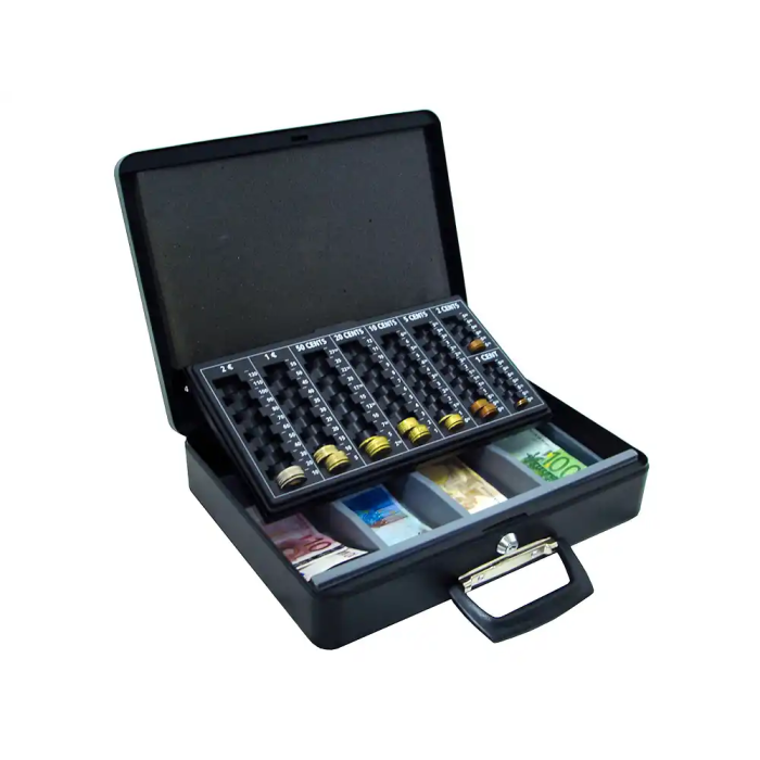 Q-connect Caja Fuertes 370x290x110 mm con Portamonedas y Bandeja para Billetes Negra 1