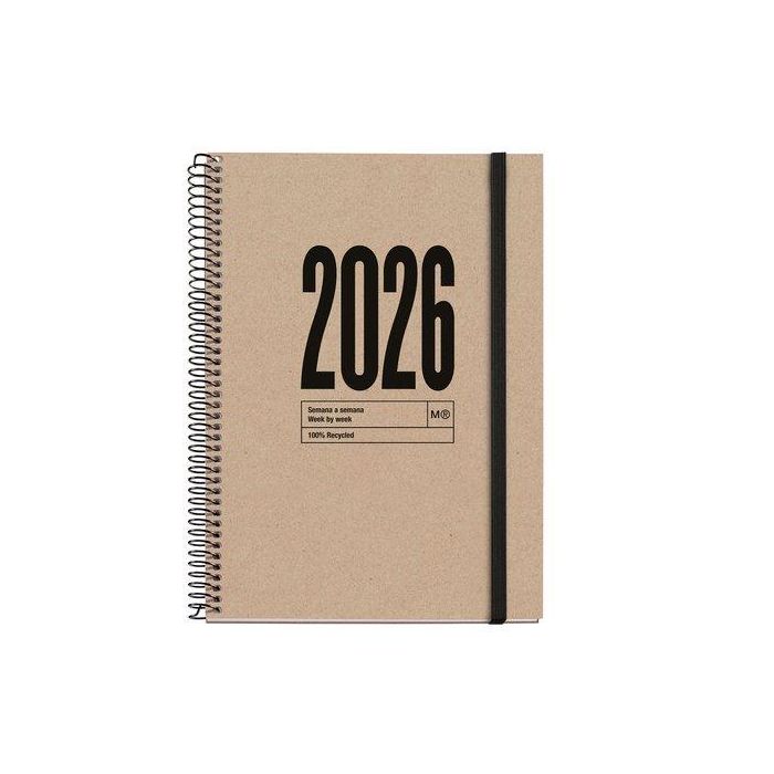 Agenda Anual (2026) Miquelrius Recycled Espiral Tapa Dura Con Goma Plus 155X213 S/V Natural