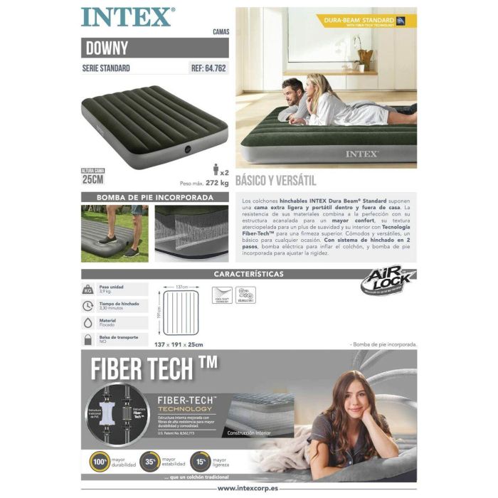 Colchón INTEX Downy FT 64762 2 pl Pie Inflador 10 Colchón INTEX Downy FT 64762 2 pl Pie Inflador 10