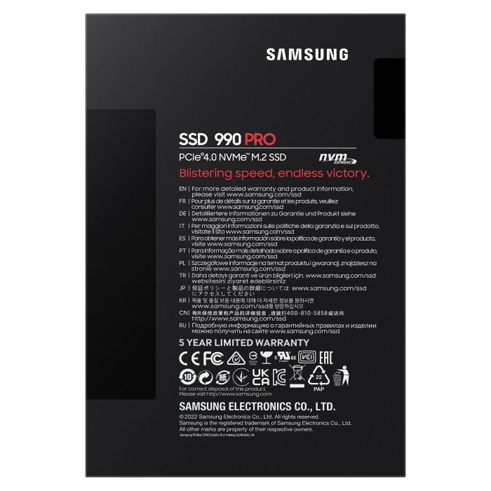 SAMSUNG 990 PRO 4 TB SSD M.2 PCIe 4.0 NVMe V-NAND TLC - Velocidad Lectura 7450 MB/s, Escritura 6900 MB/s - Para Gaming, PC y PS5 - Con Software Magician y Control Térmico