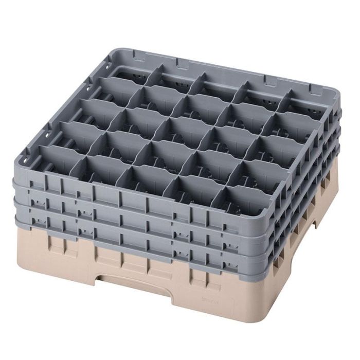 CAMBRO - 25S738-184 - Cesta de lavado 25 comp. 3 alturas - 8,7 cm Ø máx. - alt. máx. 20 cm - 50 x 50 x 22,5 cm - Beige