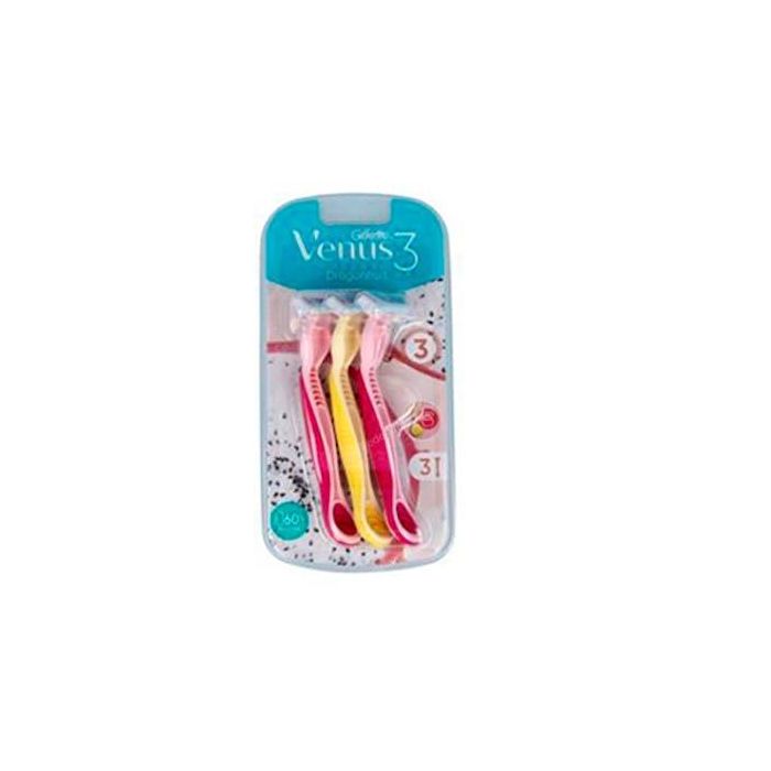 Gillette Venus3 Dragon Maquinilla Desechable Mujer con 3 hojas para Depilación Apurada, Agarre Suave, 3 Unidades