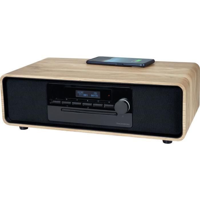 Microsistema Bluetooth - THOMSON - Madera/Negro - Radio FM/DAB+/CD/MP3/USB/Inducción, 75W, Pantalla LCD, Mando a distancia, Fuente de alimentación. 230V 1