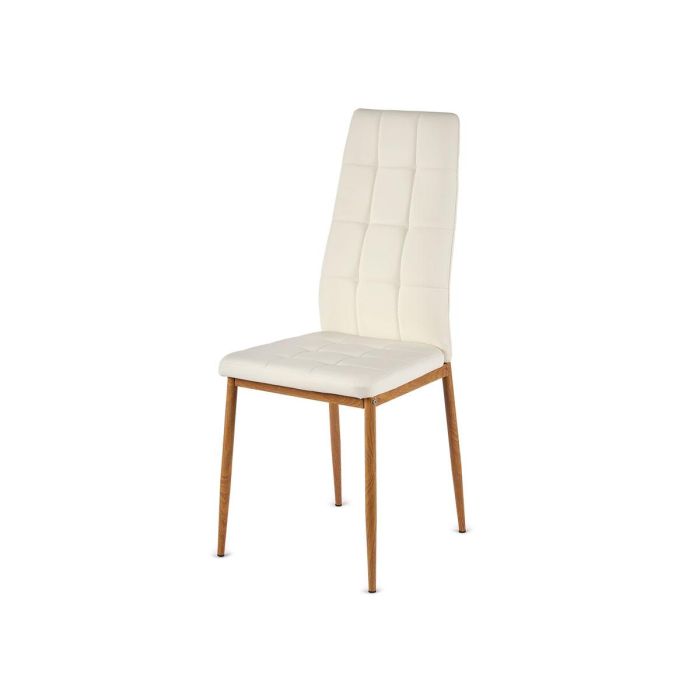 Giftdecor Silla Blanca Patas Madera 51x96x40 cm - Silla de Comedor/Cocina en PU y Hierro (4 Unidades)
