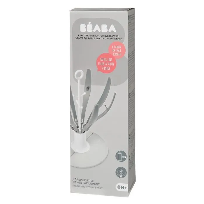 BEABA Escurridor Plegable para Biberones con Goteo Flor Gris 3