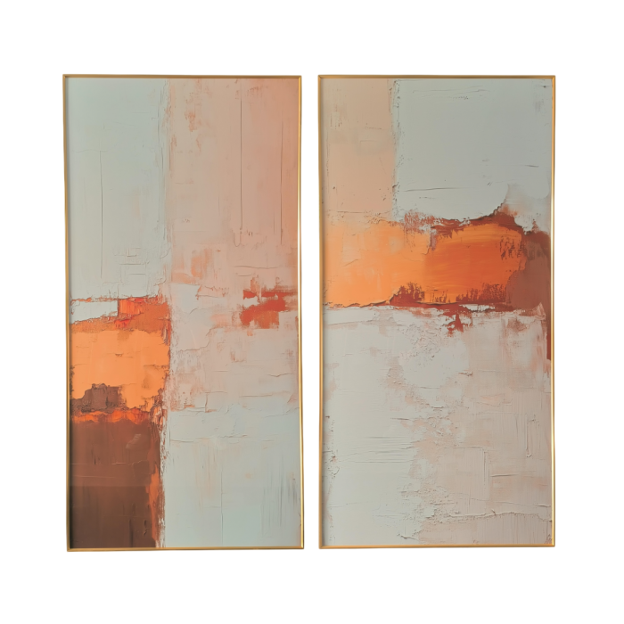 DKD Home Decor Cuadro Moderno Abstracto Blanco Naranja 160 x 80 cm (2 Unidades) de Aluminio y MDF