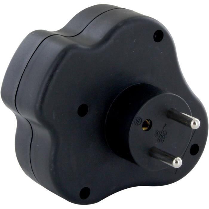 Chacon CHA5411478400042 Dominó Eléctrico 3 Tomas 16A con Interruptor, Diseño Triángulo, Negro 2