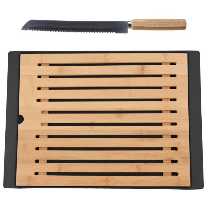 Totally Addict Tabla de Pan con Cuchillo y Bandeja Recoge-migas, Madera, 27x38 cm 3