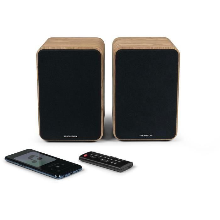 THOMSON WS602DUO - Juego de 2 altavoces con caja de madera - 100W - Bluetooth 5.0 - 2 salidas RCA - Madera clara 4