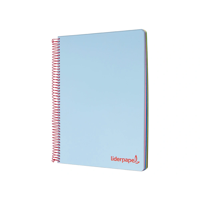 Liderpapel Cuaderno espiral A5 Micro Wonder tapa plástico 120h 90gr cuadro 5mm 5 bandas 6 taladros color celeste 6
