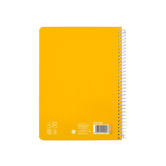 Liderpapel Cuaderno Espiral A5 Pautaguía Tapa Dura 80 Hojas 90gr Cuadro Pautado 5mm Color Amarillo 2