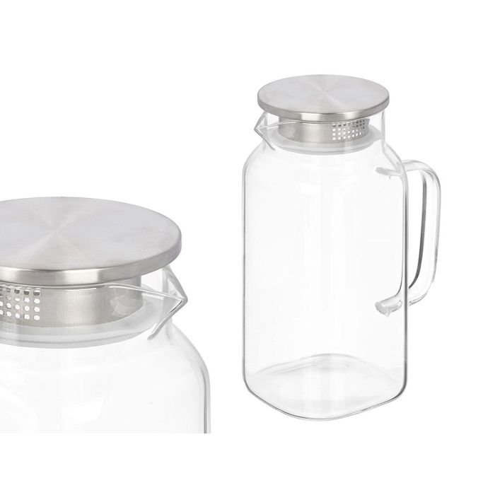 Vivalto Jarra Cuadrada de Borosilicato con Tapa de Acero 1.5 L - Transparente/Plata 15x23x10 cm (Set de 12)