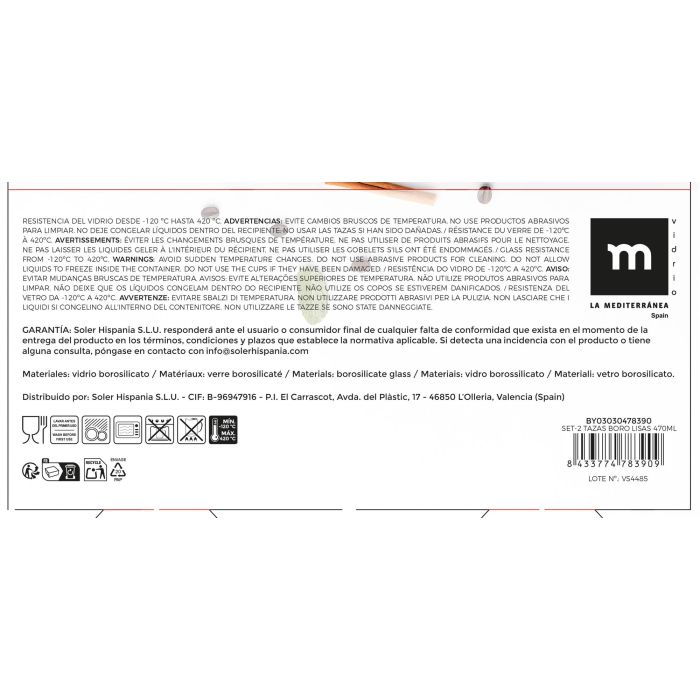 Set-2 Tazas Boro Lisas 470Ml La Mediterranea (18 Unidades) 4 Set-2 Tazas Boro Lisas 470Ml La Mediterranea (18 Unidades) 4