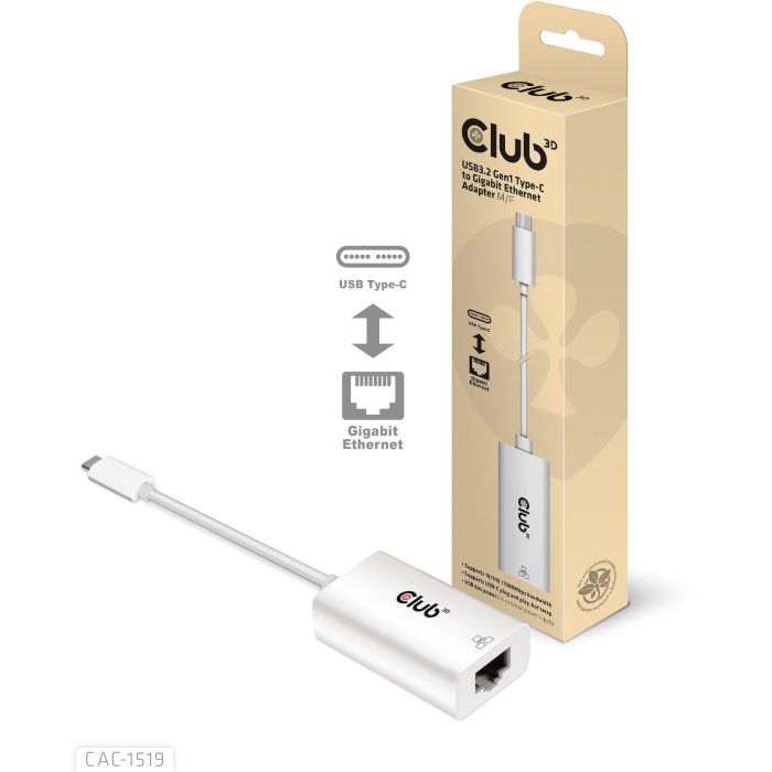 Club3D Adapter USB 3.2 Typ C > RJ45 Gigabit LAN St/Bu 1 Club3D Adapter USB 3.2 Typ C > RJ45 Gigabit LAN St/Bu 1
