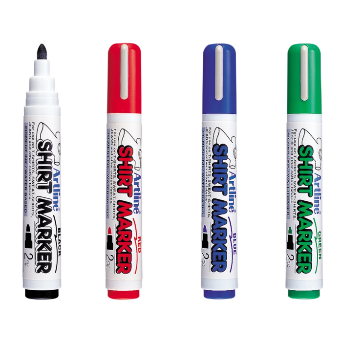 Artline EKT-2 Rotulador para Camiseta, Punta Redonda 2 mm, Negro, Rojo, Azul y Verde, Caja de 4 Unidades 1