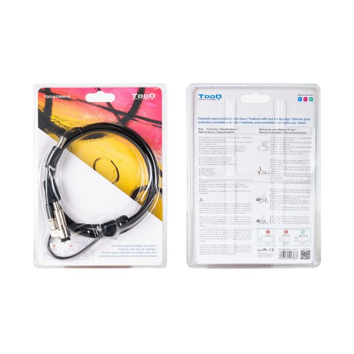 TOOQ Cable de Seguridad Tipo NANO con Llave para Portatiles 1.5 metros, Gris Oscuro 1 TOOQ Cable de Seguridad Tipo NANO con Llave para Portatiles 1.5 metros, Gris Oscuro 1