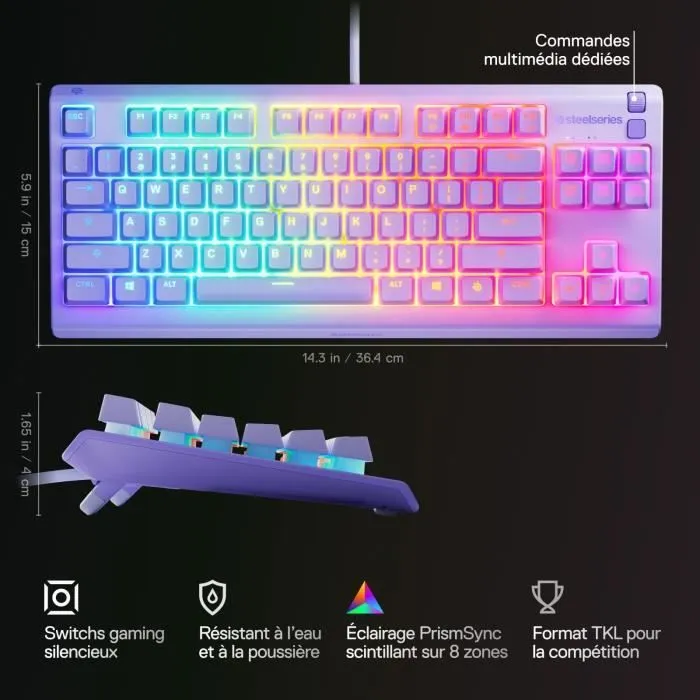 Steelseries STE5707119066150 Teclado para Juegos con Cable Apex 3 TKL Azerty Lavanda 4