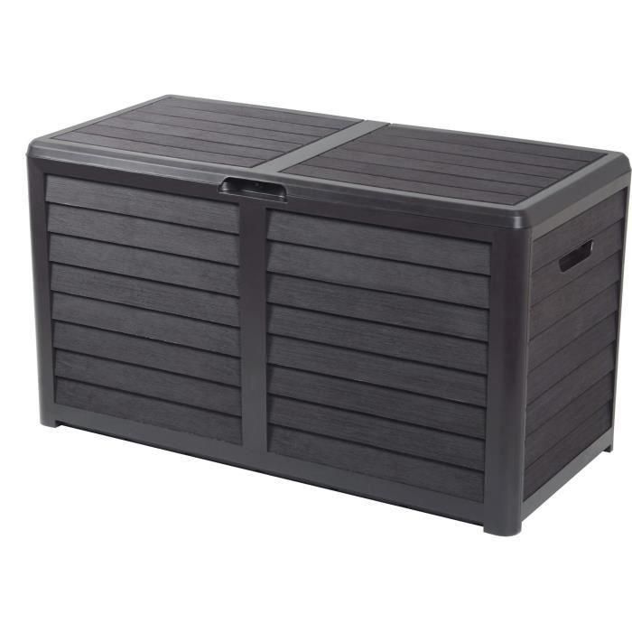 EDA 3086960221645 Arcón de Jardín Baya 420L de Plástico con Decoración Imitación Madera Gris Antracita Fabricado en Francia EDA 3086960221645 Arcón de Jardín Baya 420L de Plástico con Decoración Imitación Madera Gris Antracita Fabricado en Francia