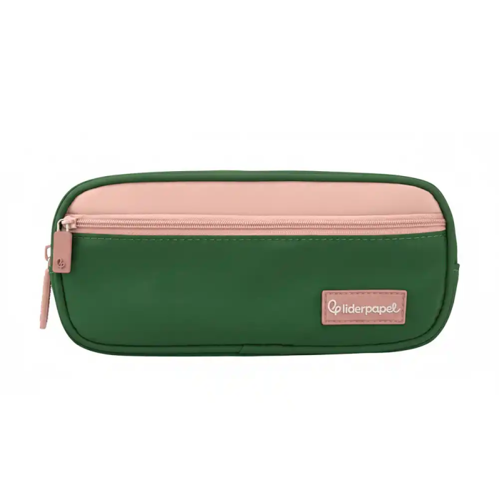 Liderpapel Estuche Portatodo Duo 2 Cremalleras con Bolsillo Frontal, Verde Militar, 220x90x50 mm 1