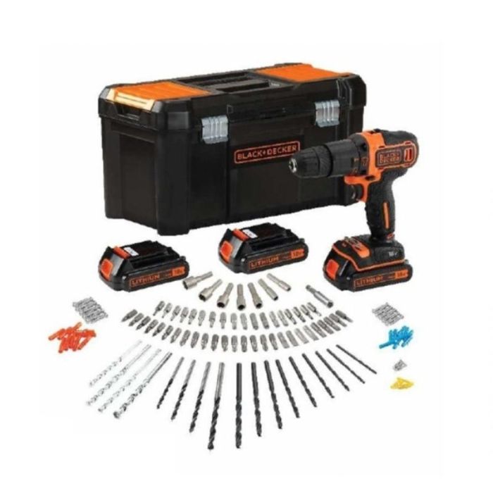 Taladro Percusion B&D 3X18V-Li 120Acc Caja Organizador + 120 Accesorios Black And Decker Taladro Percusion B&D 3X18V-Li 120Acc Caja Organizador + 120 Accesorios Black And Decker
