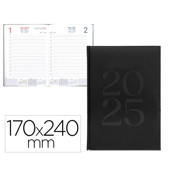 Agenda Encuadernada Liderpapel Creta 170x240 mm 2025 Dia Pagina Color Negro Papel 70 gr