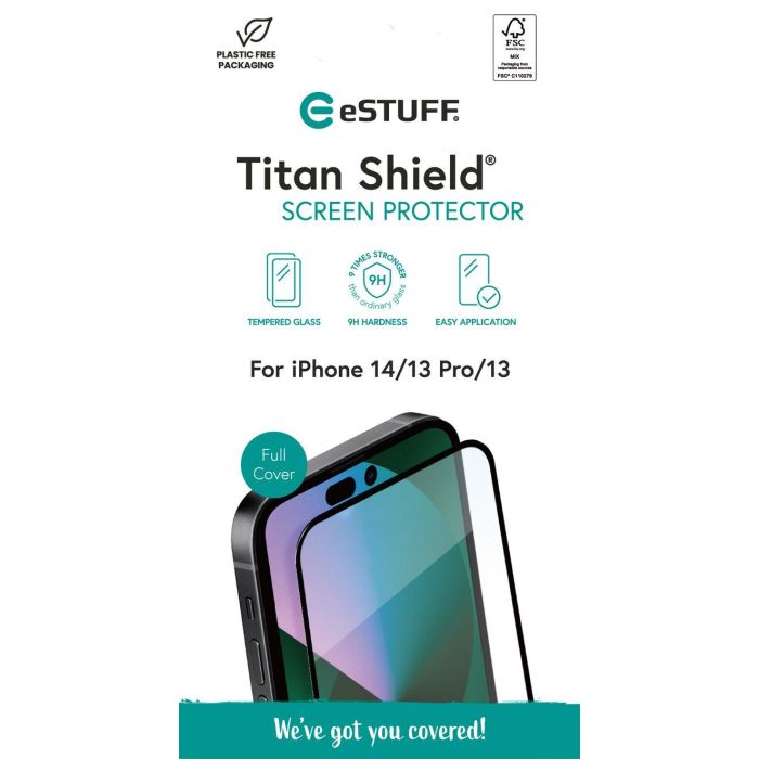 eSTUFF Protector de Pantalla Full Cover Titan Shield para iPhone 16e/14/13 Pro/13