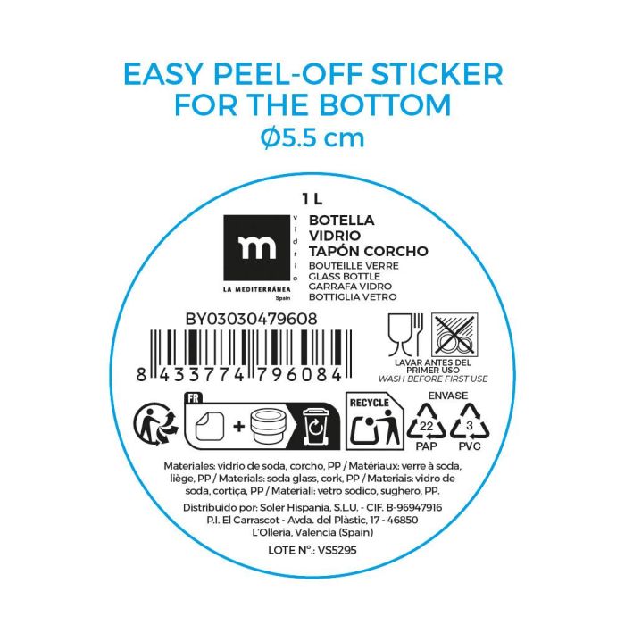 La Mediterranea Botella Vidrio Water con Tapa de Corcho 1L (8.7x8.7x27.8 cm) 5 La Mediterranea Botella Vidrio Water con Tapa de Corcho 1L (8.7x8.7x27.8 cm) 5