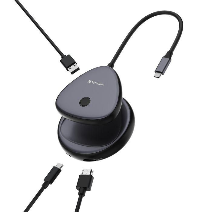 Verbatim WDA-02 Adaptador Inalámbrico USB-C con Hub, Transmisión Inalámbrica 4K para Pantallas y Conexión USB-A 4