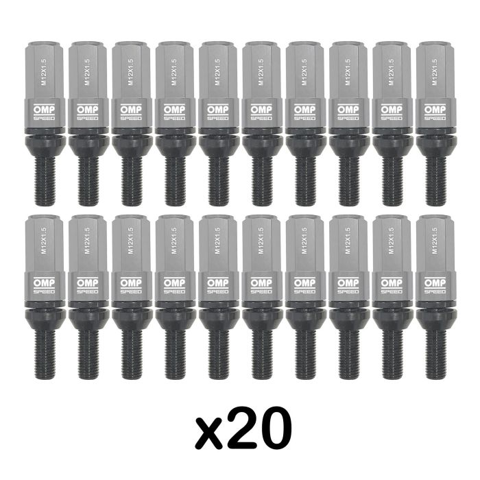 Omp OMPS09981204 Juego de 20 Tornillos de Rueda con Protector de Aluminio Gris M12x1.5 Llave 17-19 Largo 28 mm 4
