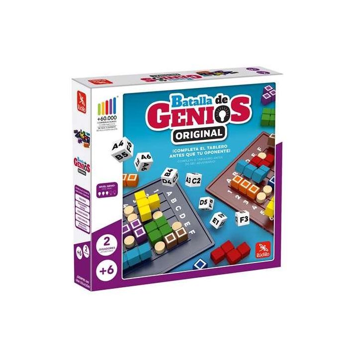 Juego batalla de genios original. ¿quién ganará la batalla de genios? 18 piezas de madera, 14 piezas bloqueadoras 7 dados, 2 tableros y reglas de juego. Juego batalla de genios original. ¿quién ganará la batalla de genios? 18 piezas de madera, 14 piezas bloqueadoras 7 dados, 2 tableros y reglas de juego.